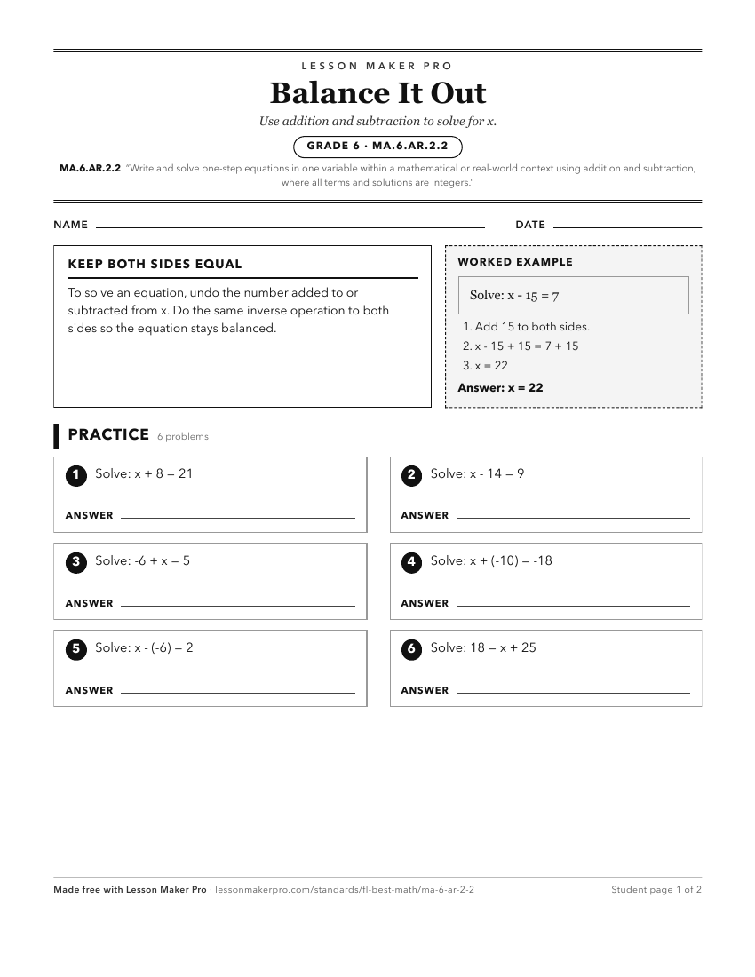 Preview of the MA.6.AR.2.2 printable worksheet