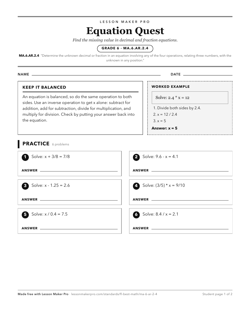 Preview of the MA.6.AR.2.4 printable worksheet