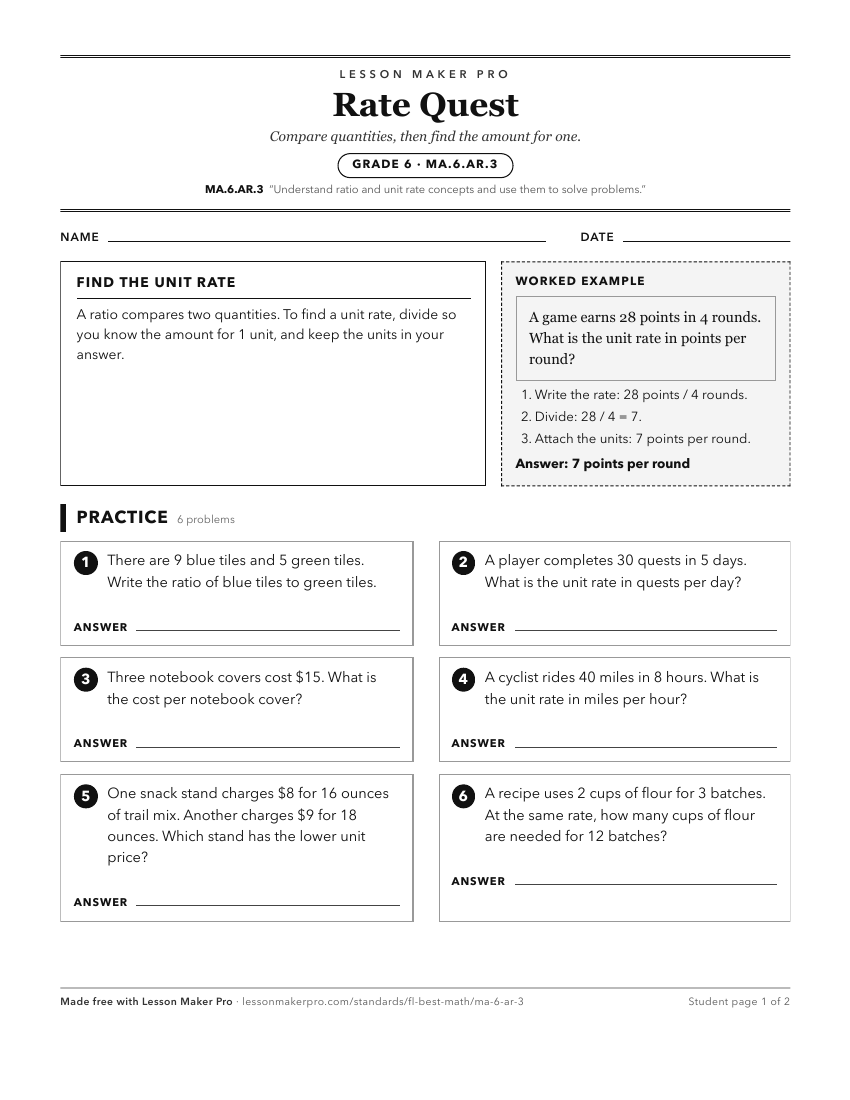 Preview of the MA.6.AR.3 printable worksheet