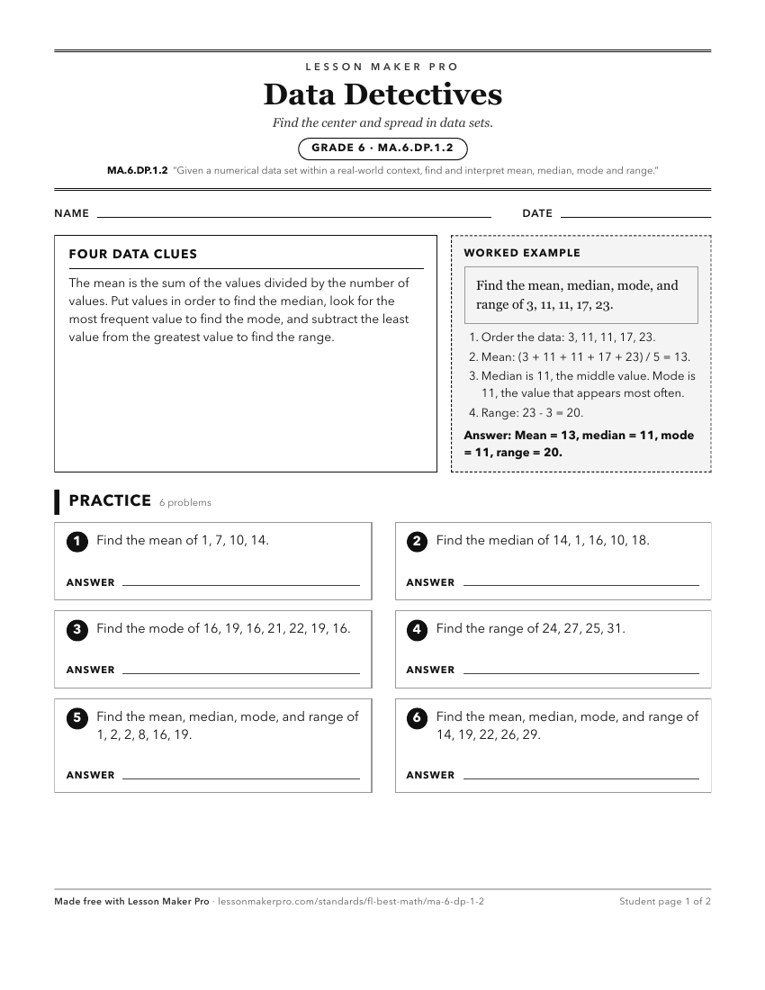 Preview of the MA.6.DP.1.2 printable worksheet