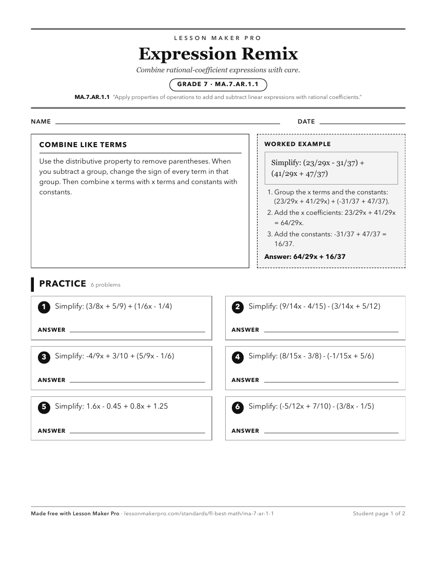 Preview of the MA.7.AR.1.1 printable worksheet