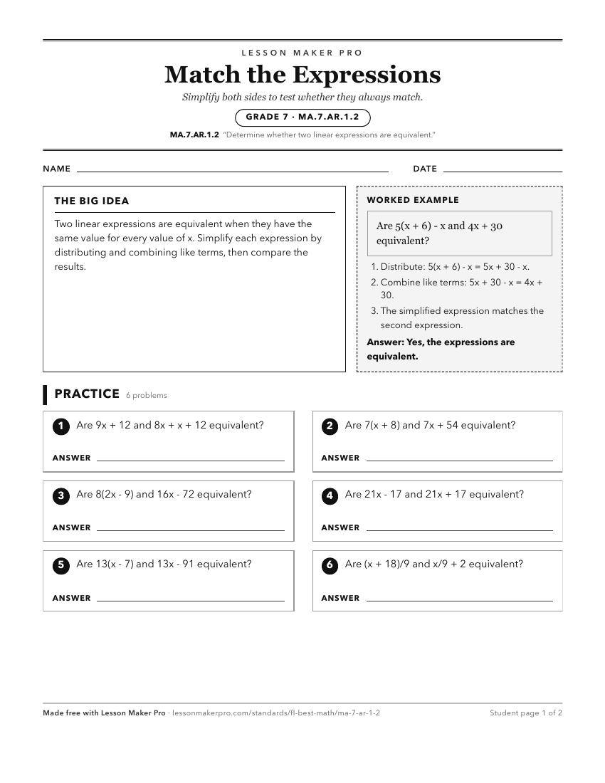 Preview of the MA.7.AR.1.2 printable worksheet