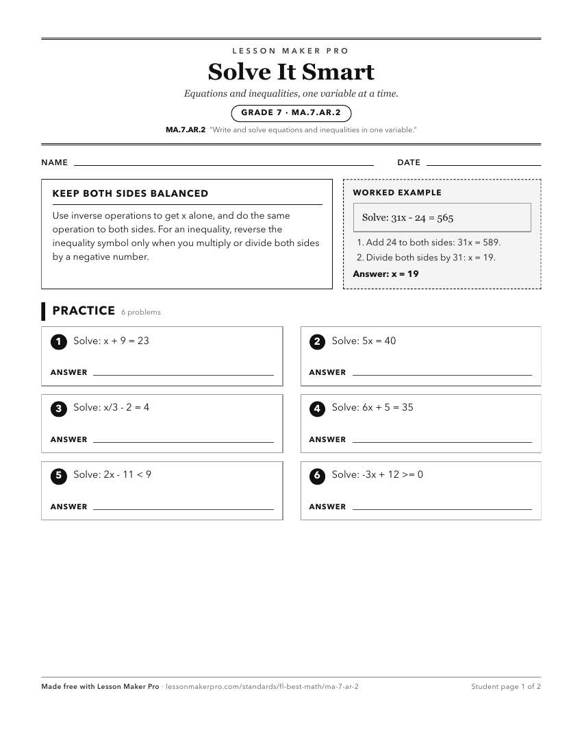 Preview of the MA.7.AR.2 printable worksheet