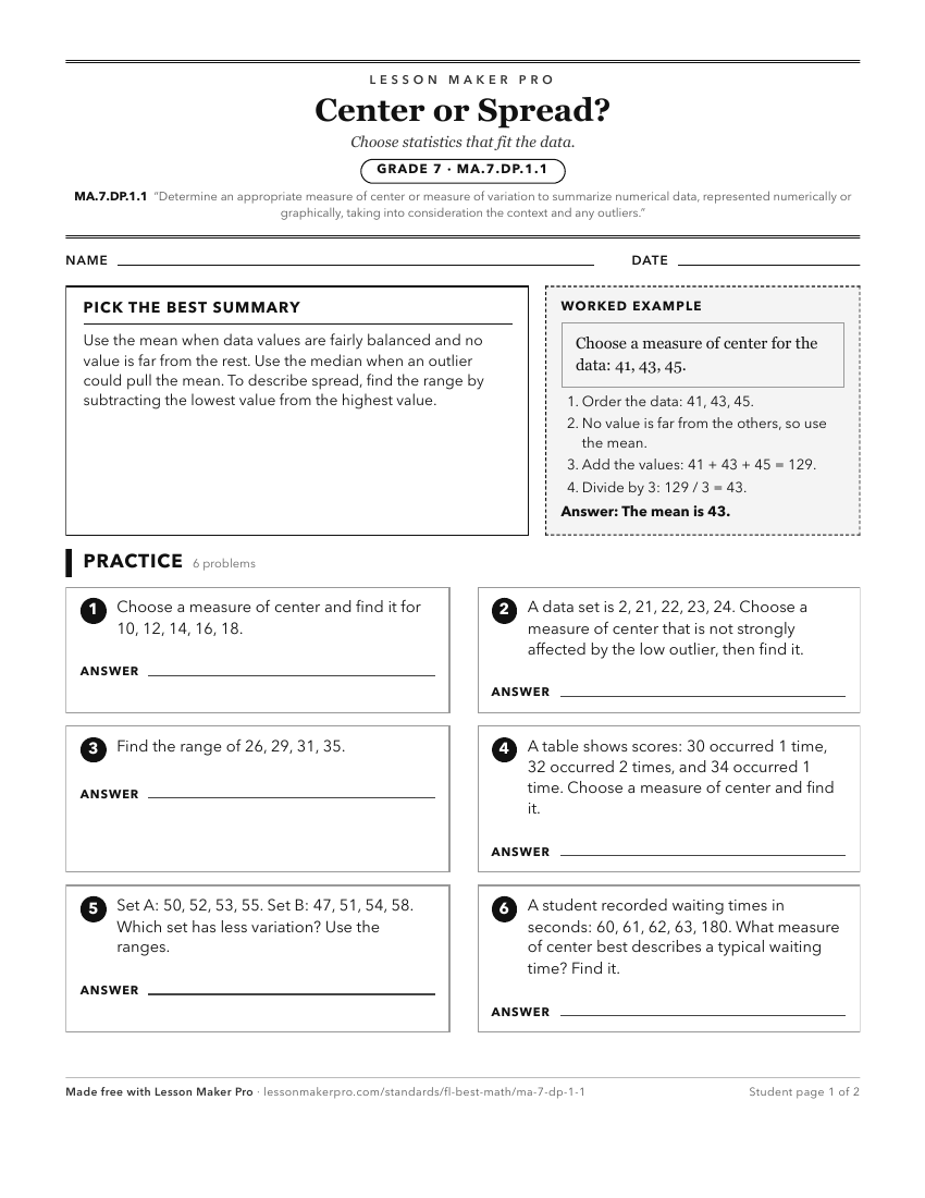 Preview of the MA.7.DP.1.1 printable worksheet