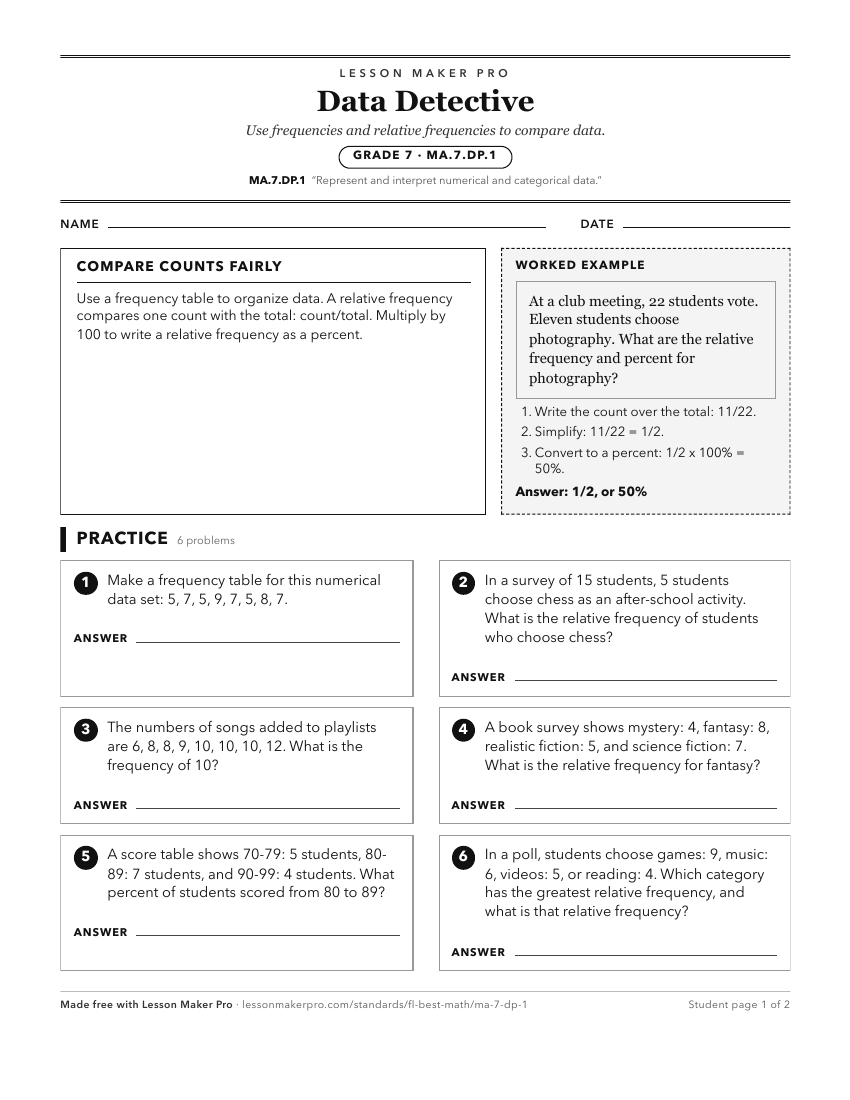Preview of the MA.7.DP.1 printable worksheet