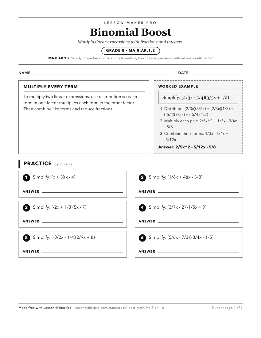 Preview of the MA.8.AR.1.2 printable worksheet