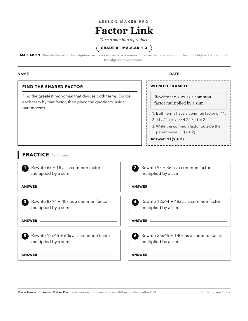 Preview of the MA.8.AR.1.3 printable worksheet