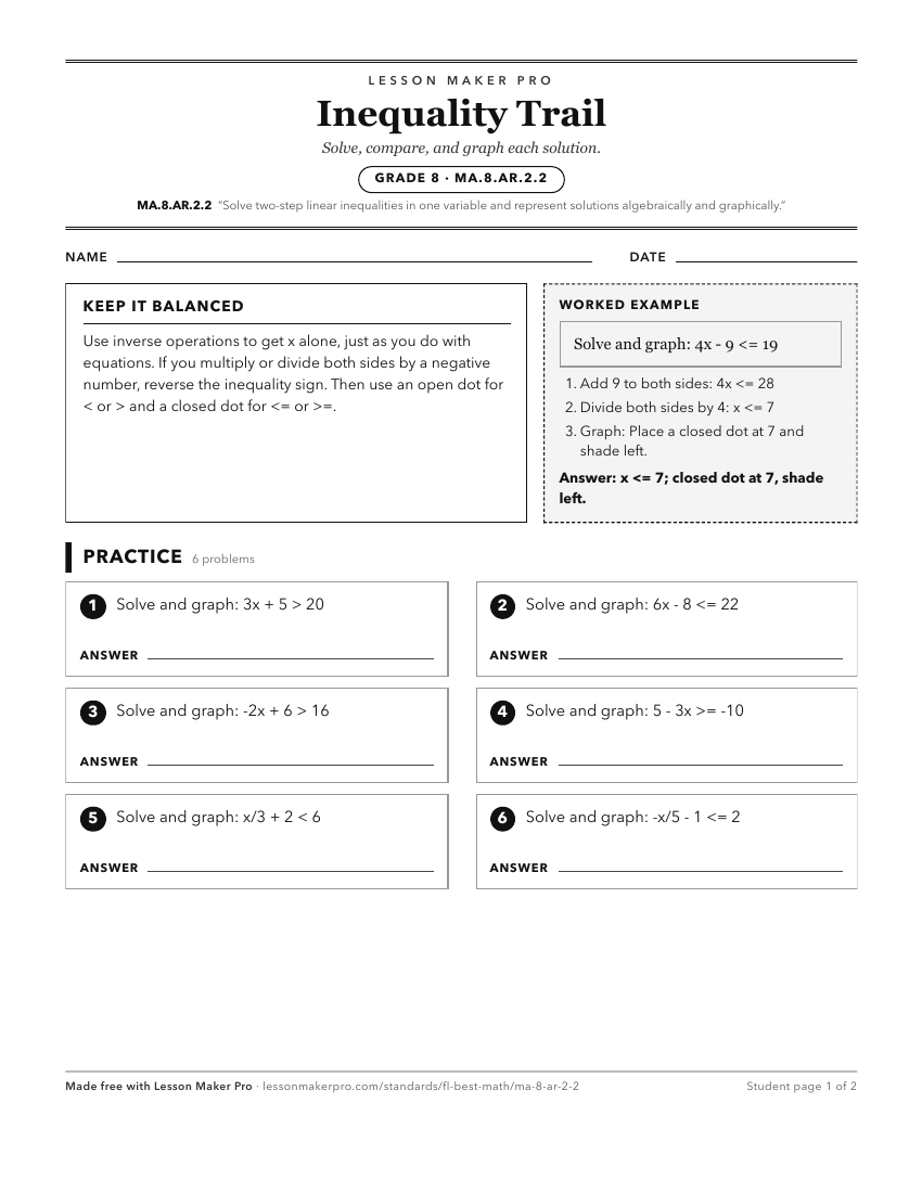 Preview of the MA.8.AR.2.2 printable worksheet