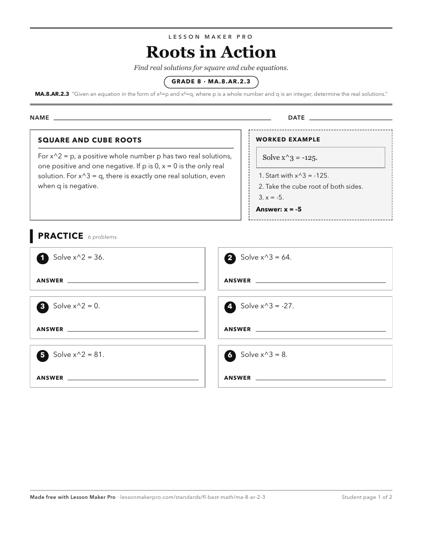 Preview of the MA.8.AR.2.3 printable worksheet