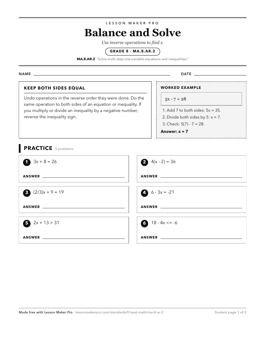 Preview of the MA.8.AR.2 printable worksheet