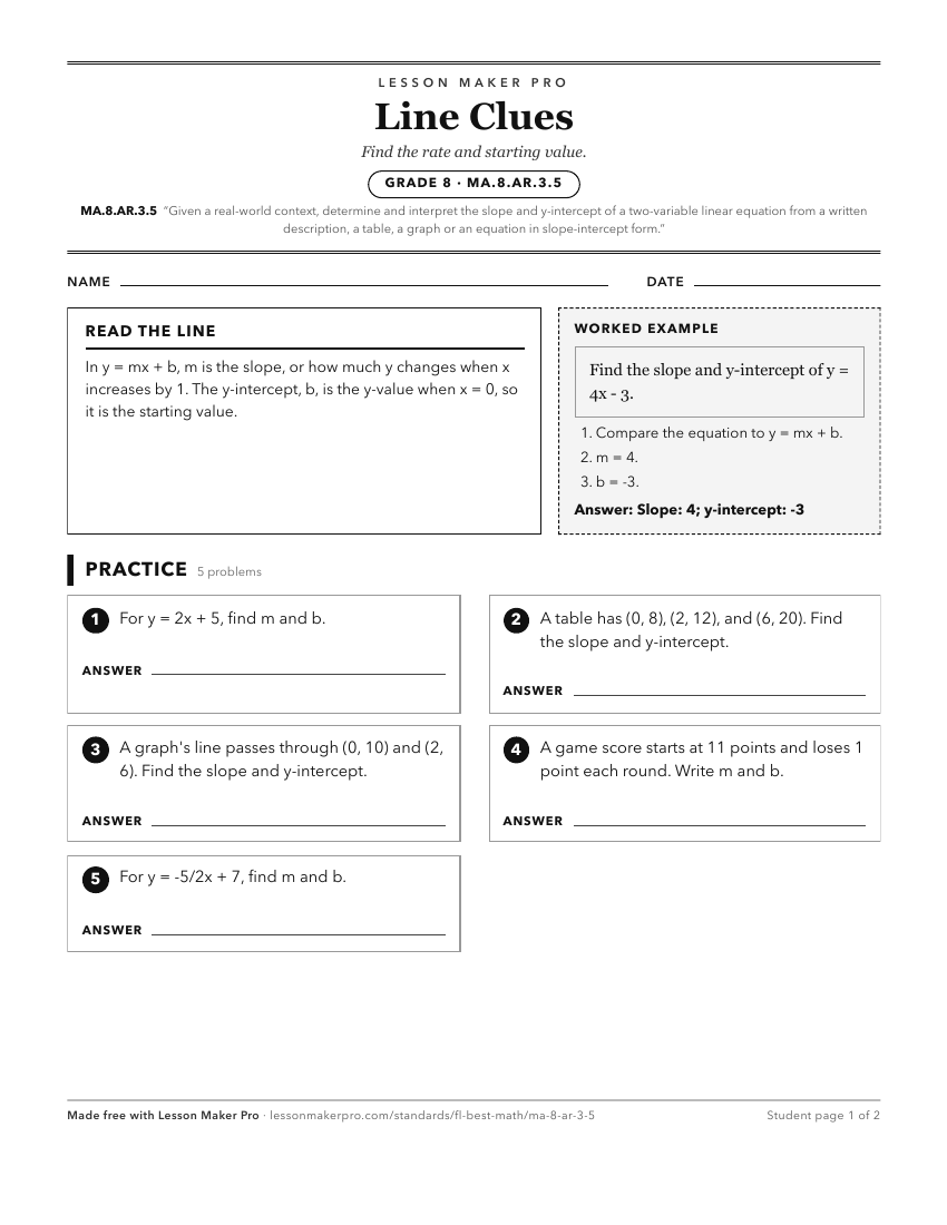 Preview of the MA.8.AR.3.5 printable worksheet