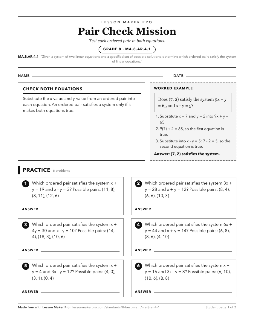 Preview of the MA.8.AR.4.1 printable worksheet