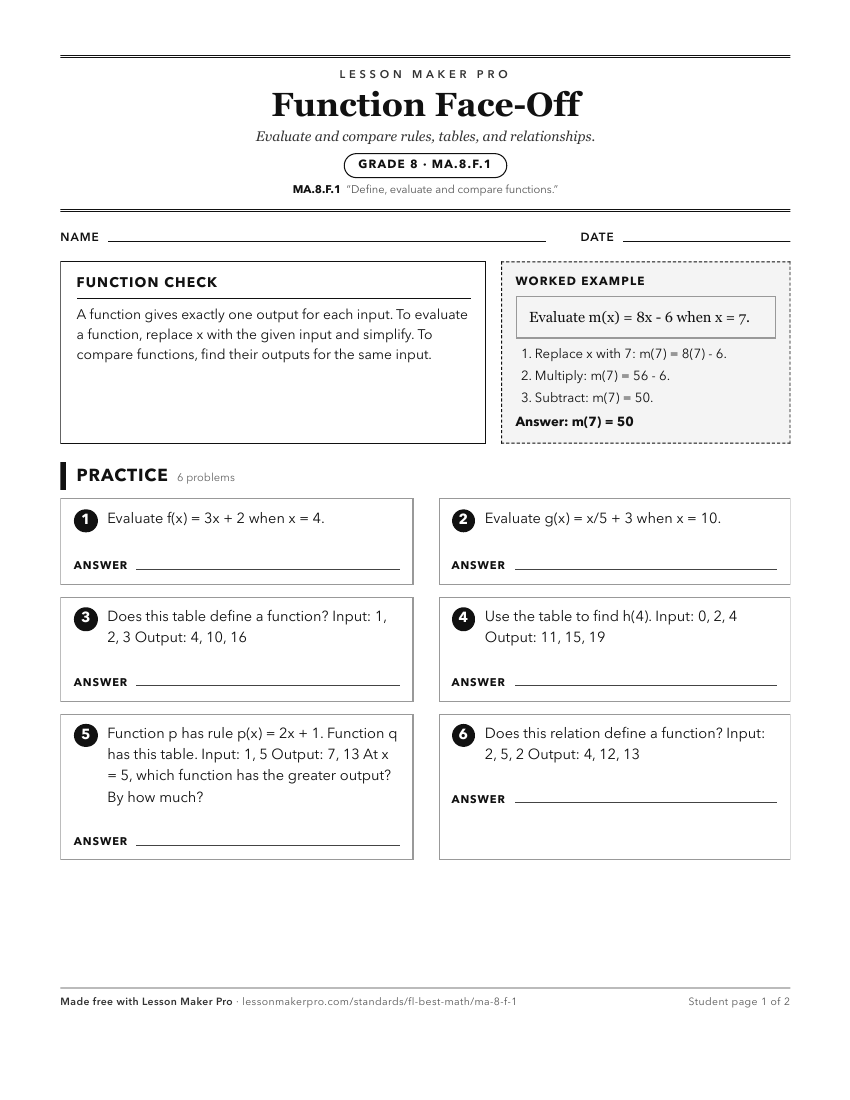Preview of the MA.8.F.1 printable worksheet