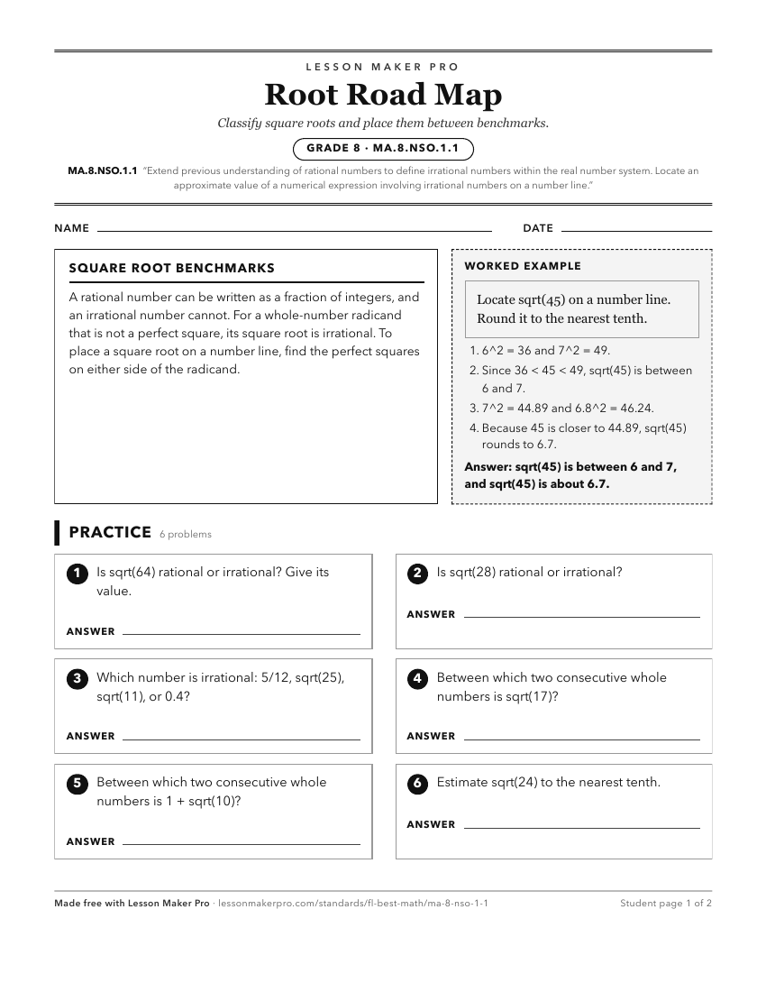 Preview of the MA.8.NSO.1.1 printable worksheet