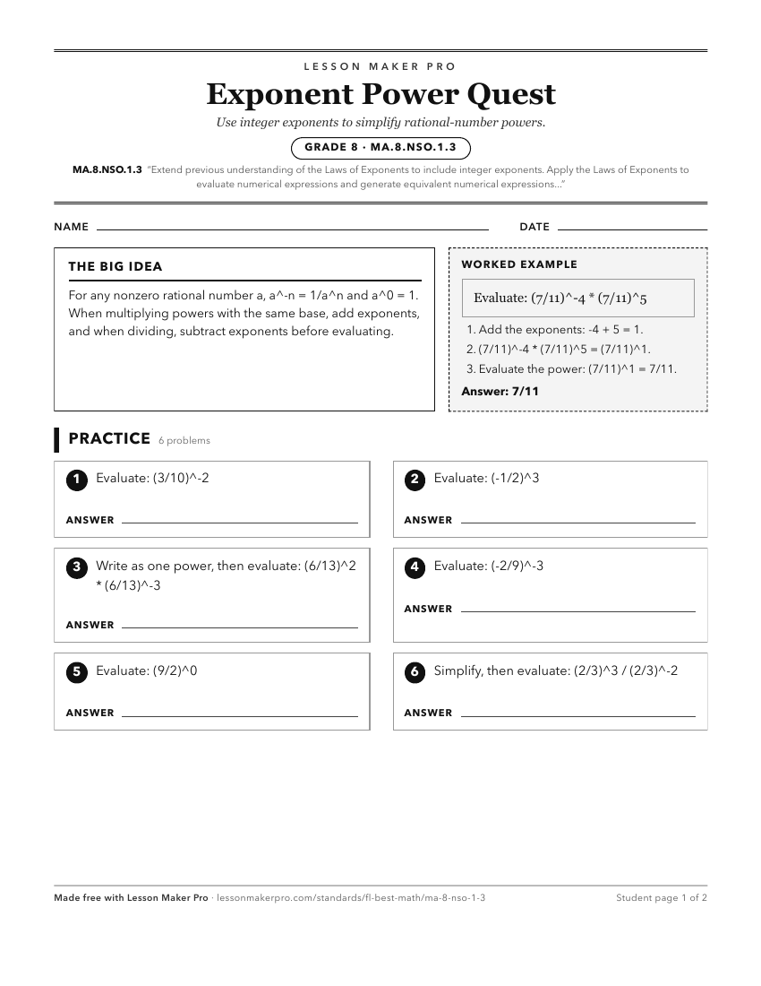 Preview of the MA.8.NSO.1.3 printable worksheet