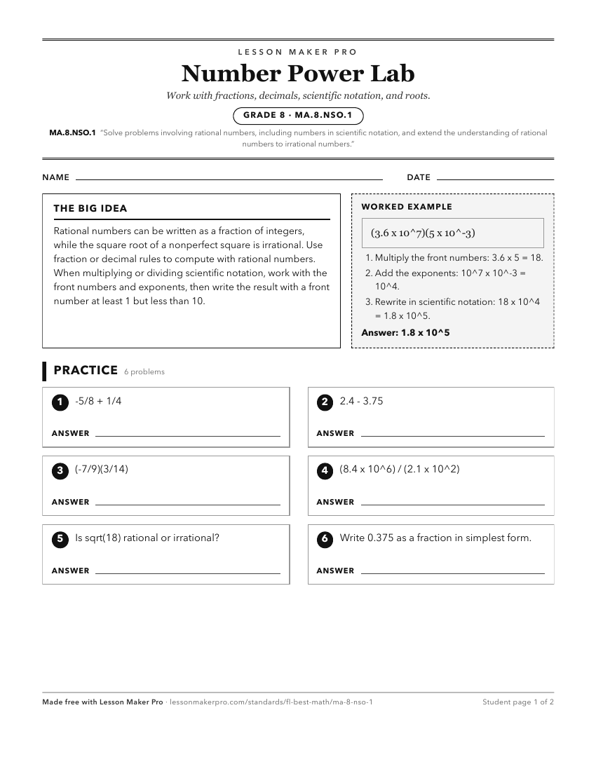 Preview of the MA.8.NSO.1 printable worksheet