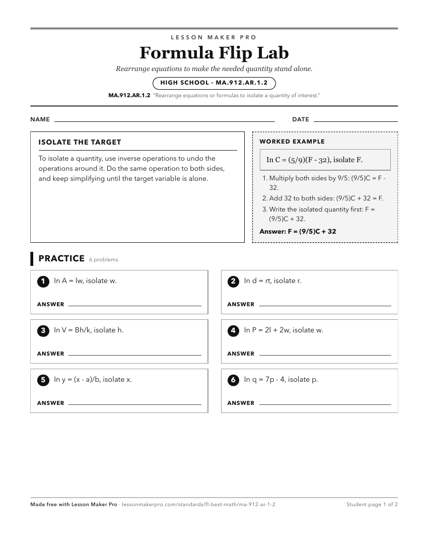 Preview of the MA.912.AR.1.2 printable worksheet