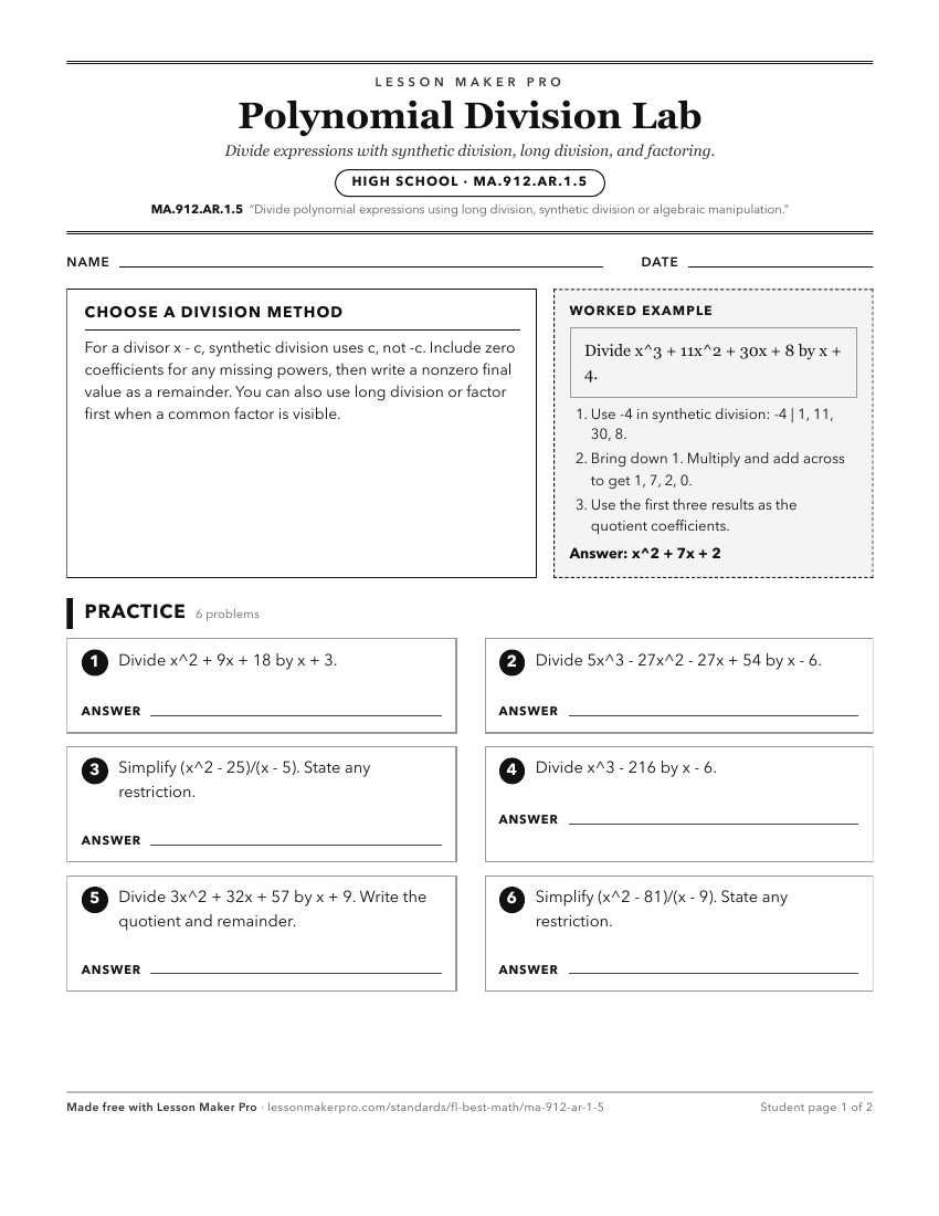 Preview of the MA.912.AR.1.5 printable worksheet