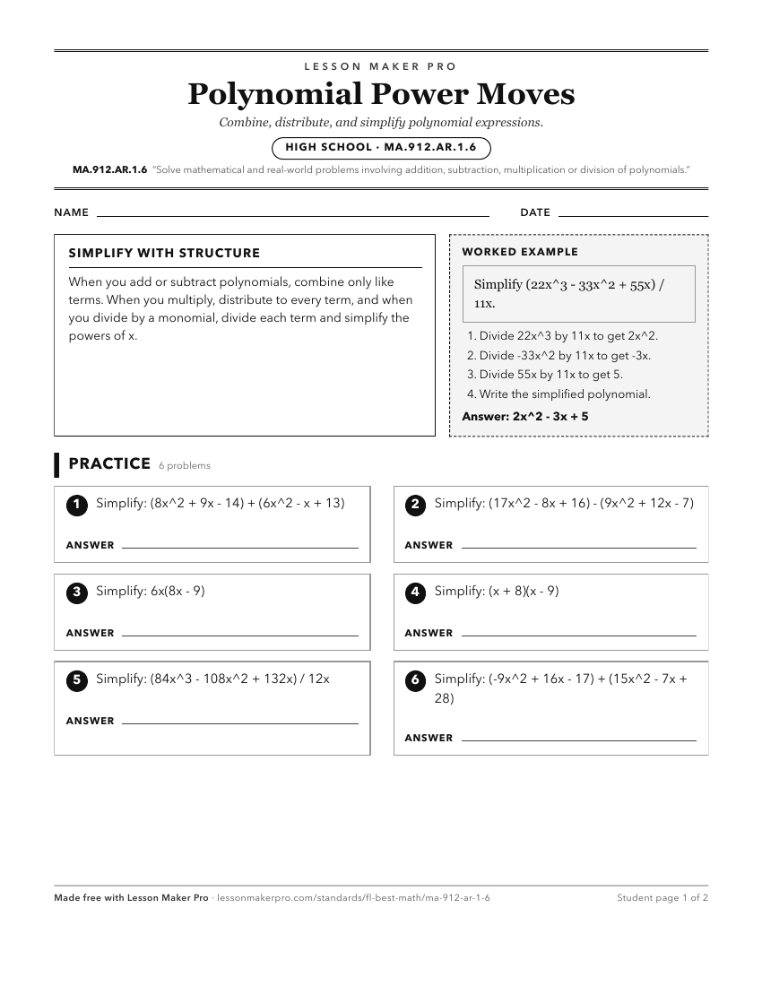 Preview of the MA.912.AR.1.6 printable worksheet