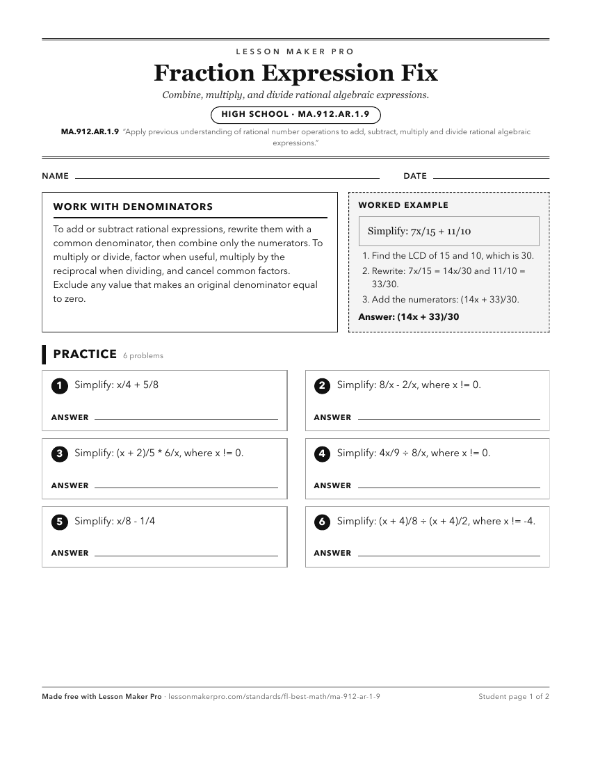 Preview of the MA.912.AR.1.9 printable worksheet