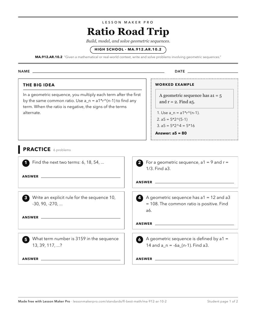 Preview of the MA.912.AR.10.2 printable worksheet