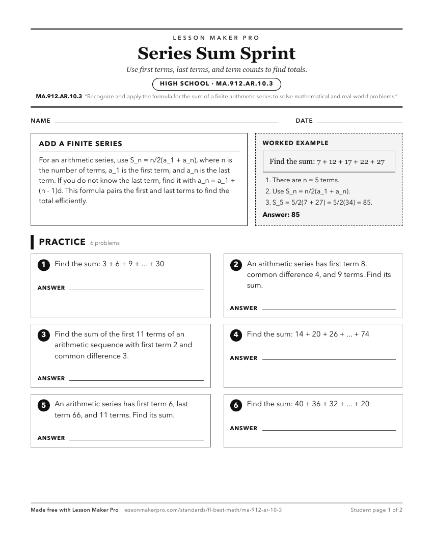 Preview of the MA.912.AR.10.3 printable worksheet