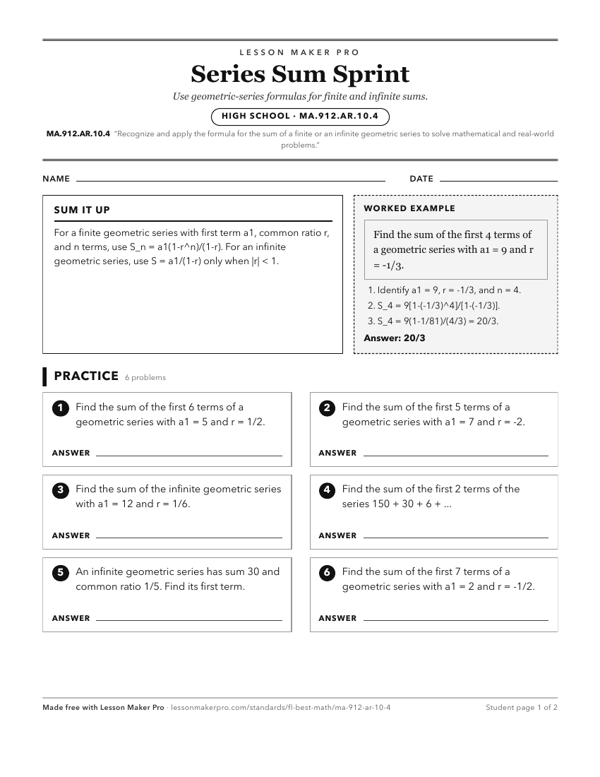 Preview of the MA.912.AR.10.4 printable worksheet
