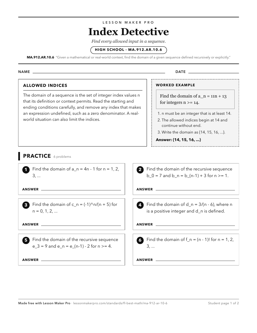 Preview of the MA.912.AR.10.6 printable worksheet