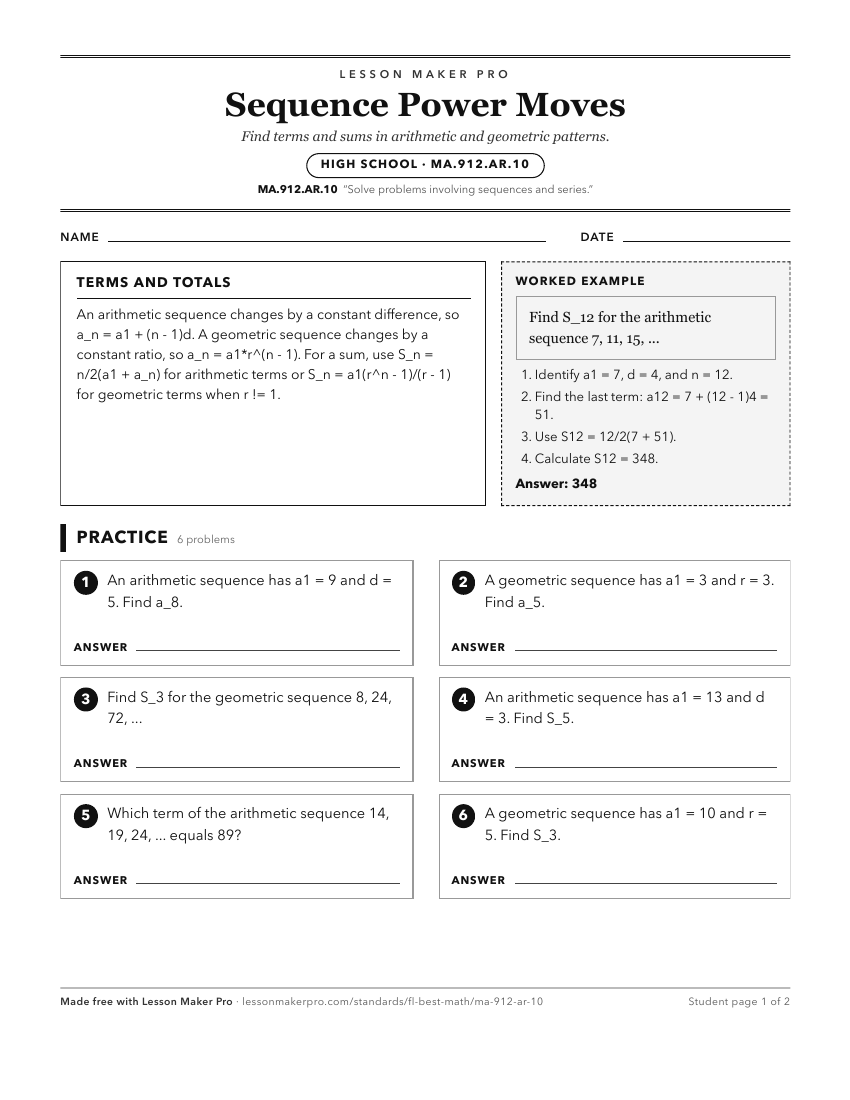 Preview of the MA.912.AR.10 printable worksheet