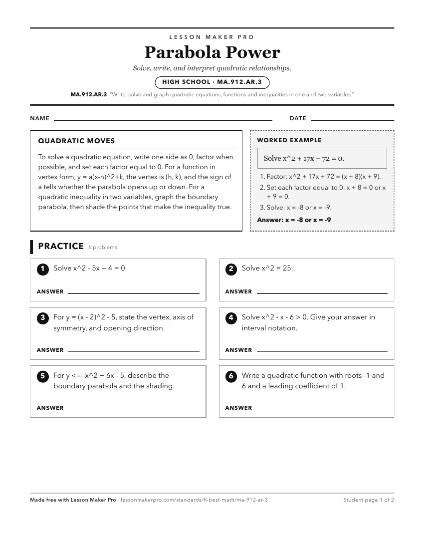Preview of the MA.912.AR.3 printable worksheet