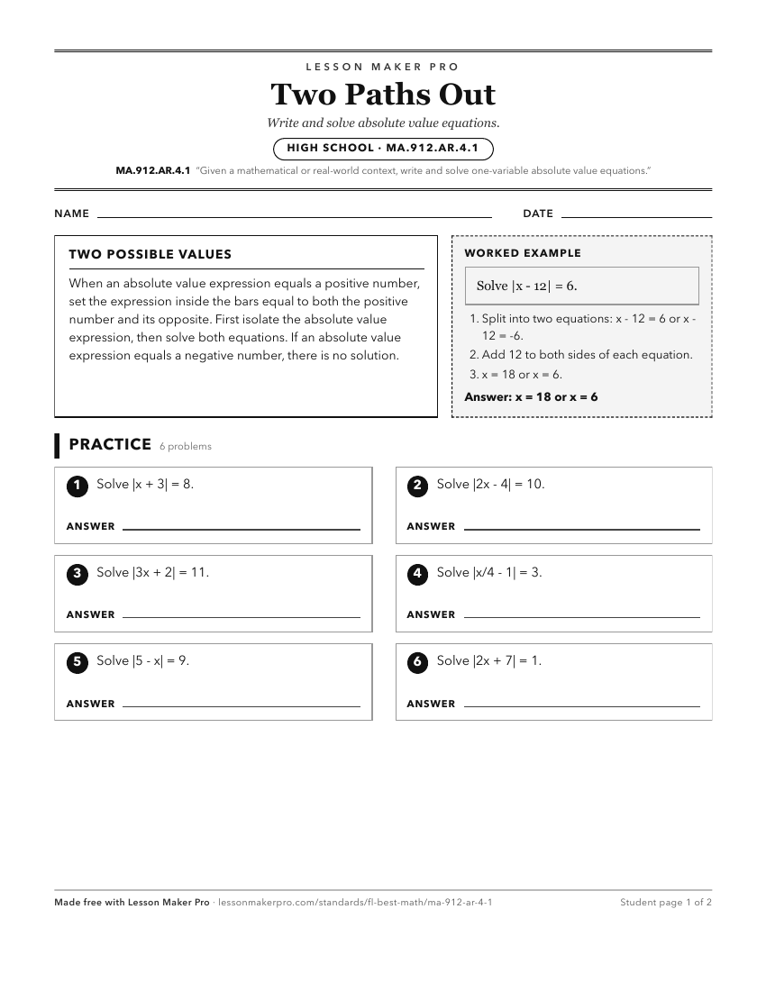 Preview of the MA.912.AR.4.1 printable worksheet