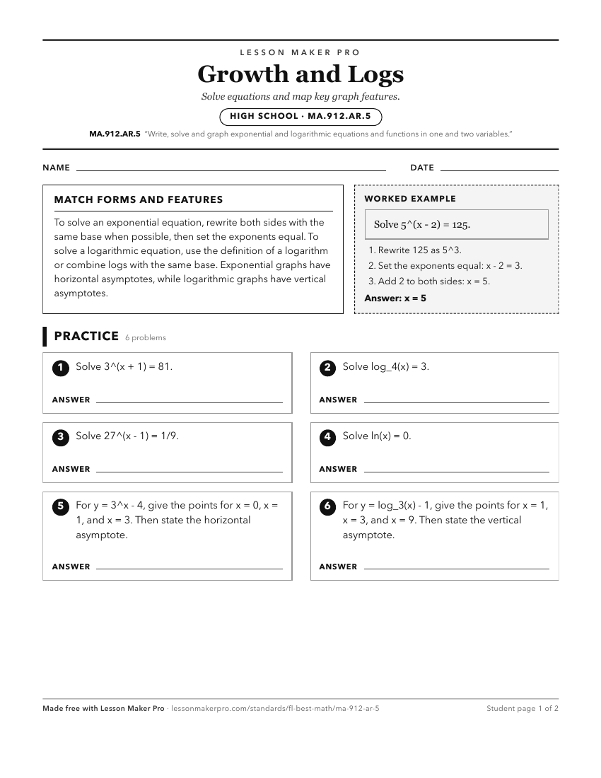 Preview of the MA.912.AR.5 printable worksheet