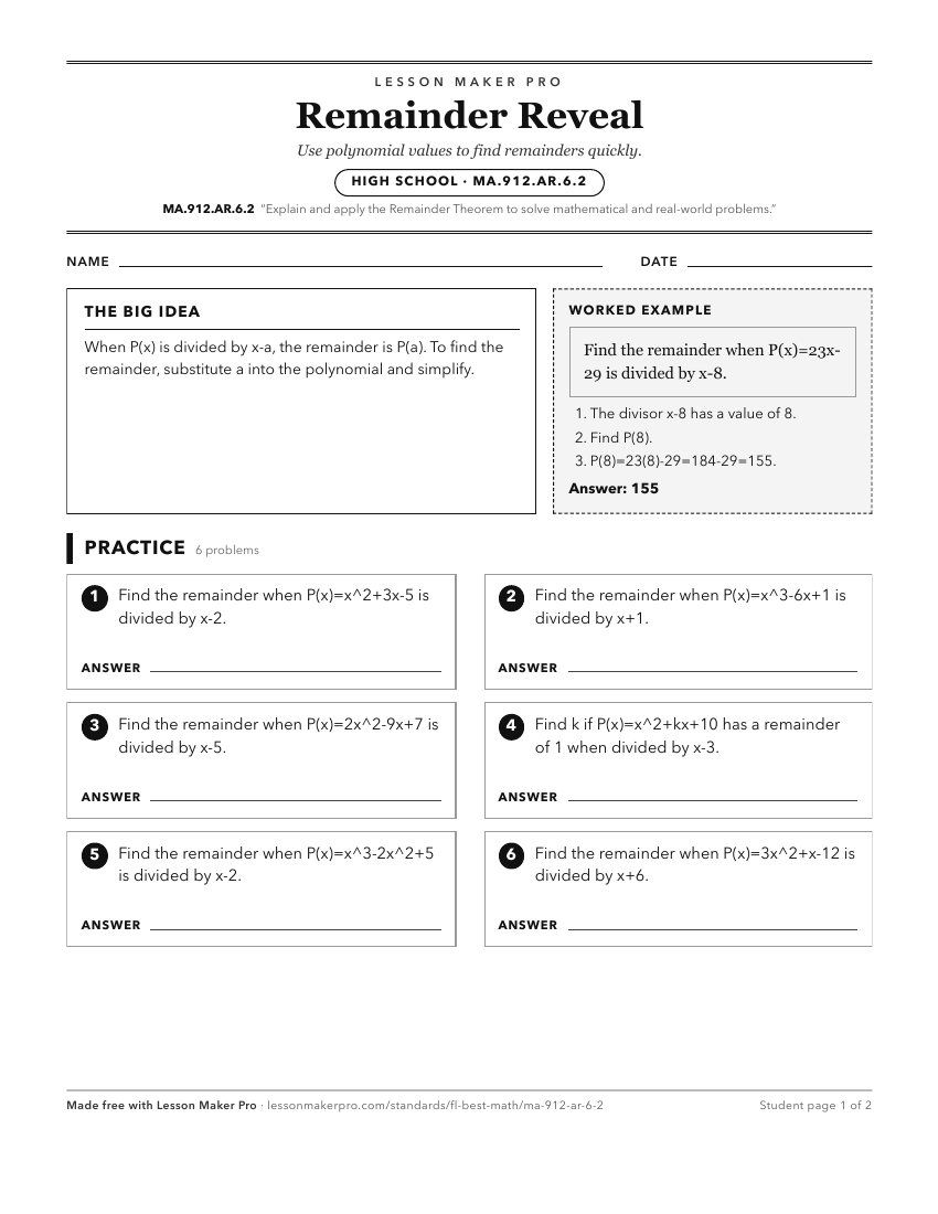 Preview of the MA.912.AR.6.2 printable worksheet