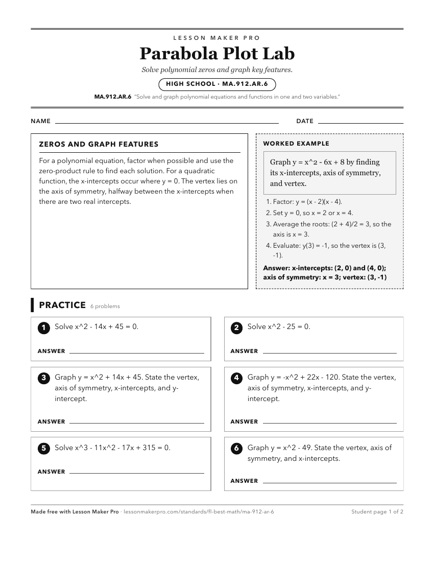 Preview of the MA.912.AR.6 printable worksheet