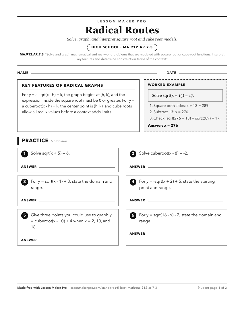 Preview of the MA.912.AR.7.3 printable worksheet