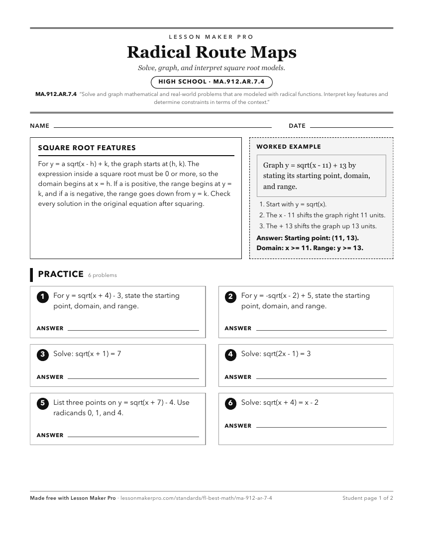 Preview of the MA.912.AR.7.4 printable worksheet