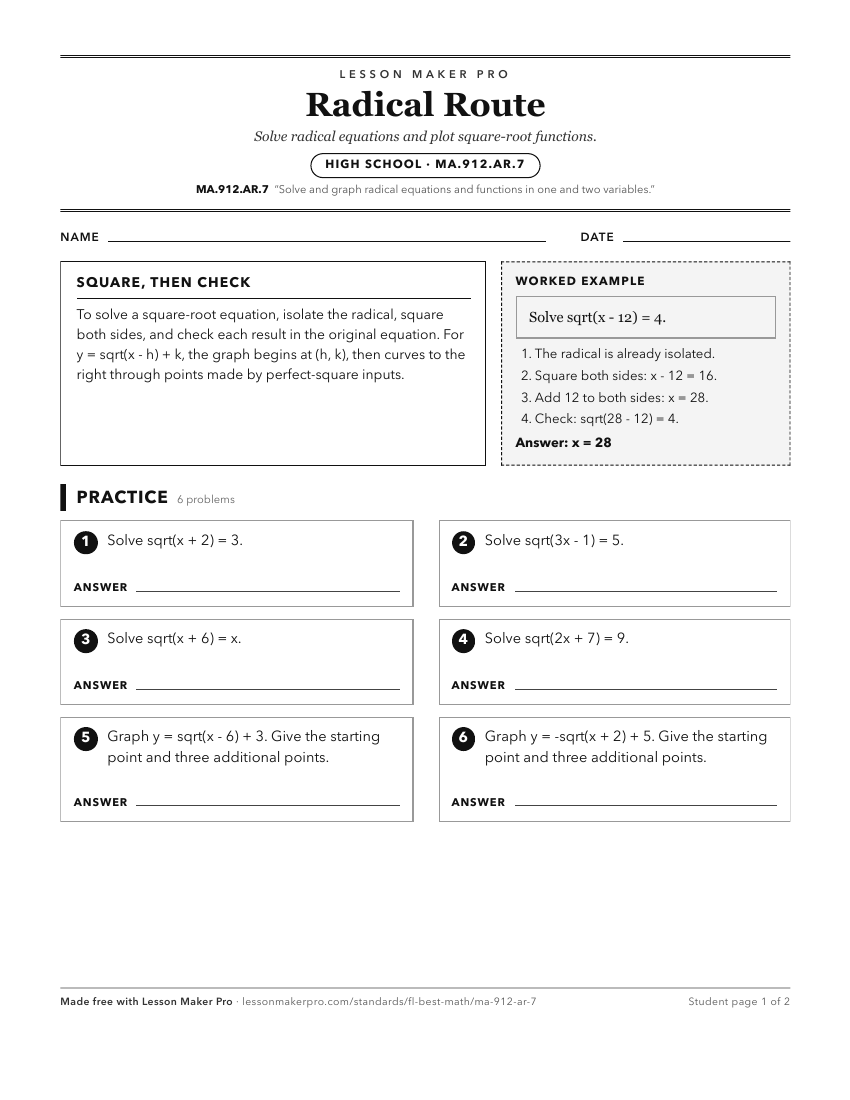 Preview of the MA.912.AR.7 printable worksheet
