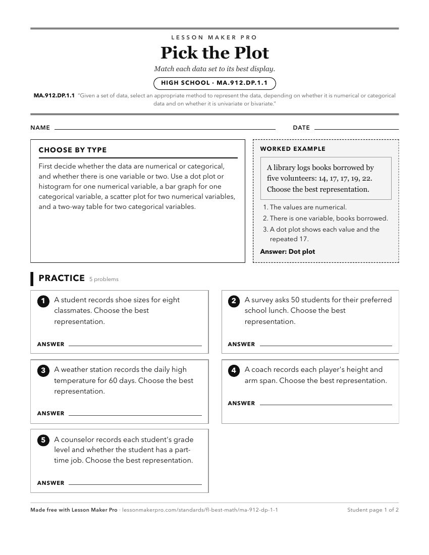 Preview of the MA.912.DP.1.1 printable worksheet