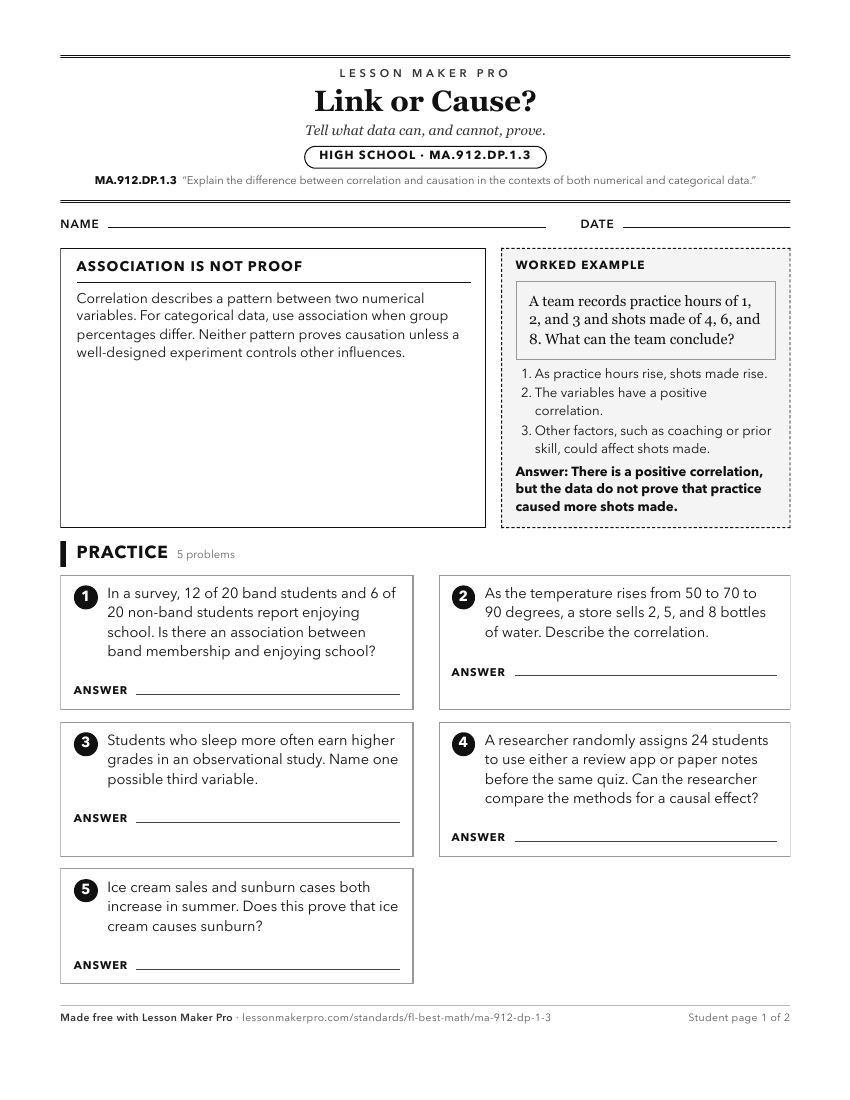 Preview of the MA.912.DP.1.3 printable worksheet