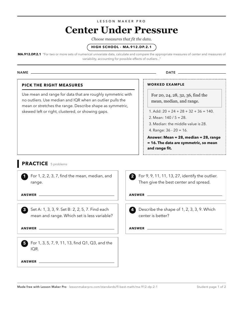 Preview of the MA.912.DP.2.1 printable worksheet