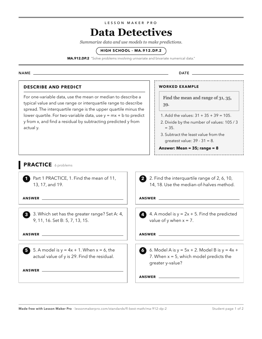 Preview of the MA.912.DP.2 printable worksheet