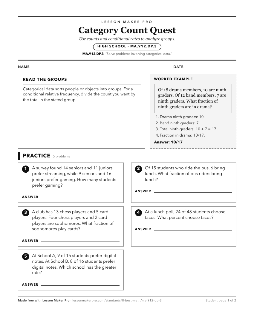 Preview of the MA.912.DP.3 printable worksheet