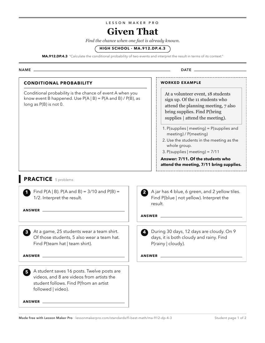 Preview of the MA.912.DP.4.3 printable worksheet