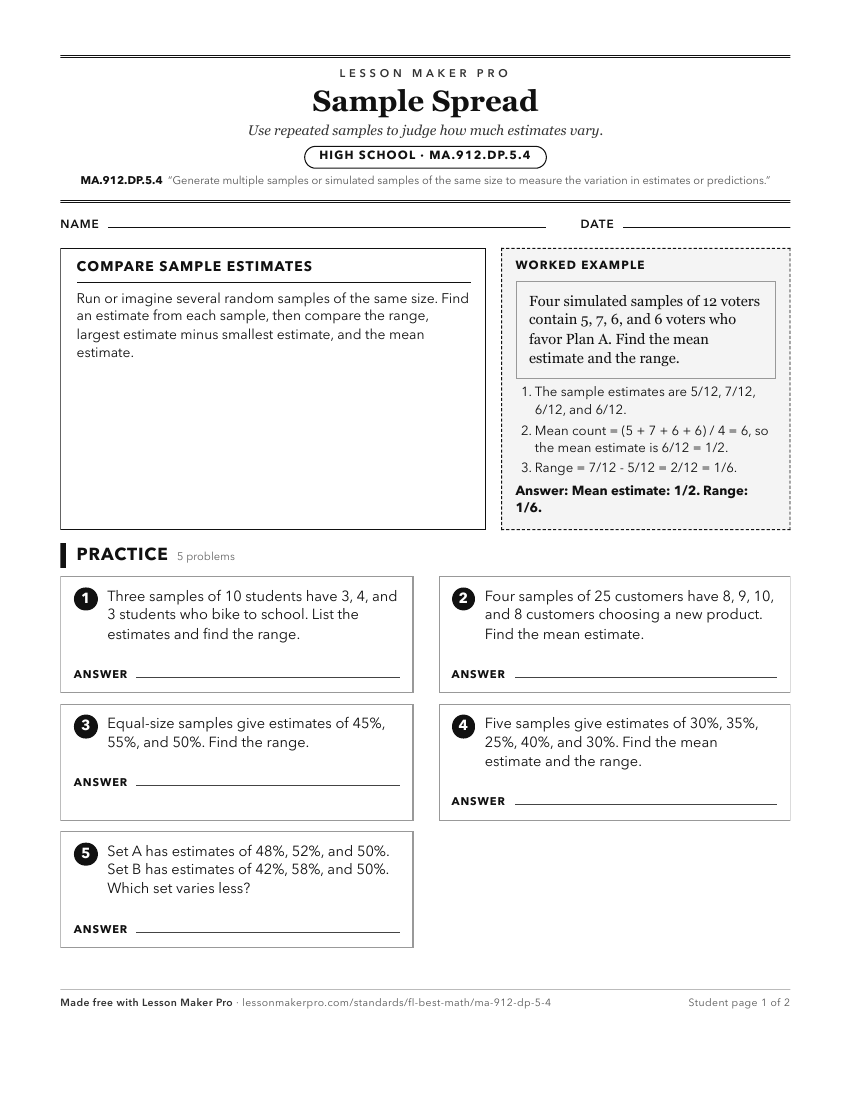 Preview of the MA.912.DP.5.4 printable worksheet