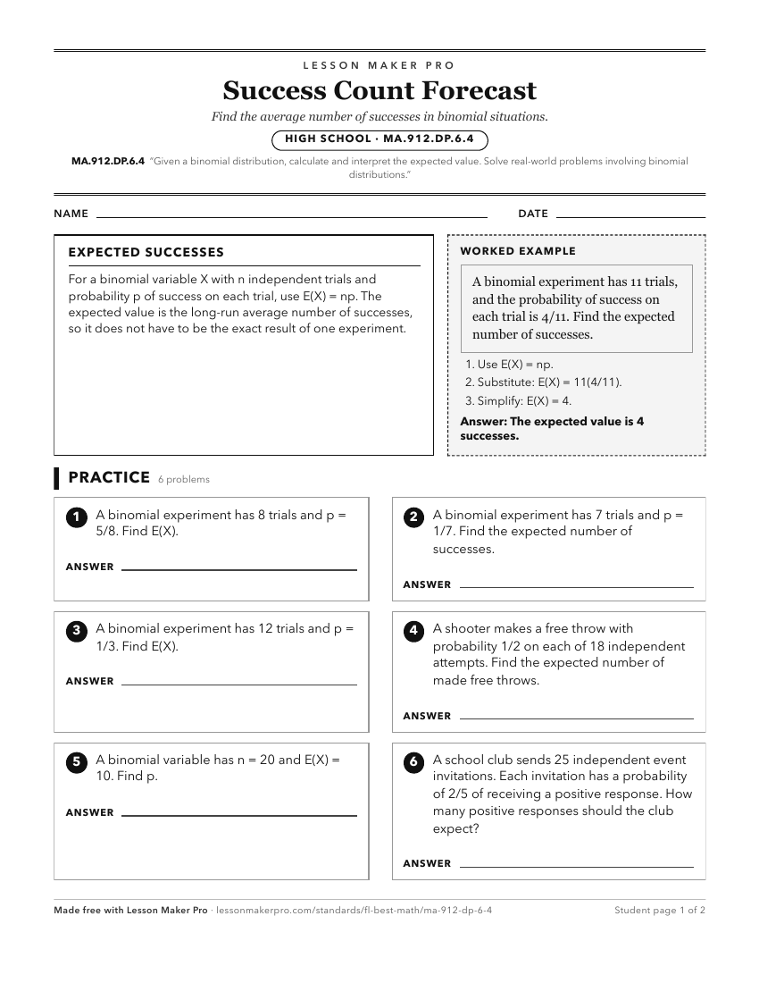Preview of the MA.912.DP.6.4 printable worksheet