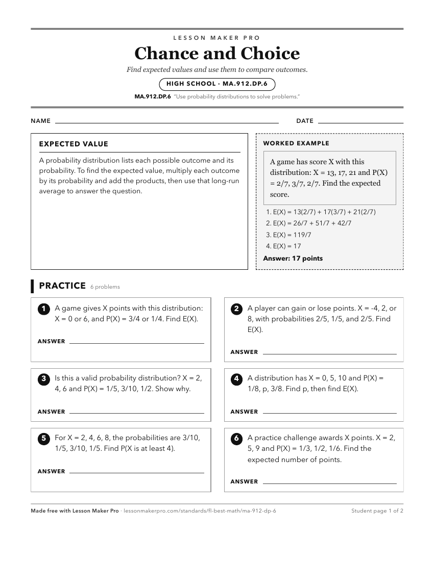 Preview of the MA.912.DP.6 printable worksheet