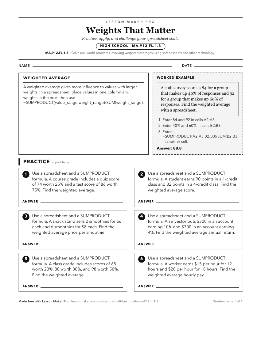Preview of the MA.912.FL.1.3 printable worksheet
