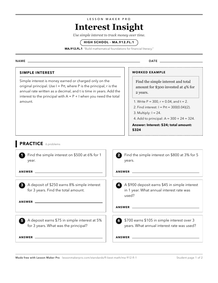 Preview of the MA.912.FL.1 printable worksheet