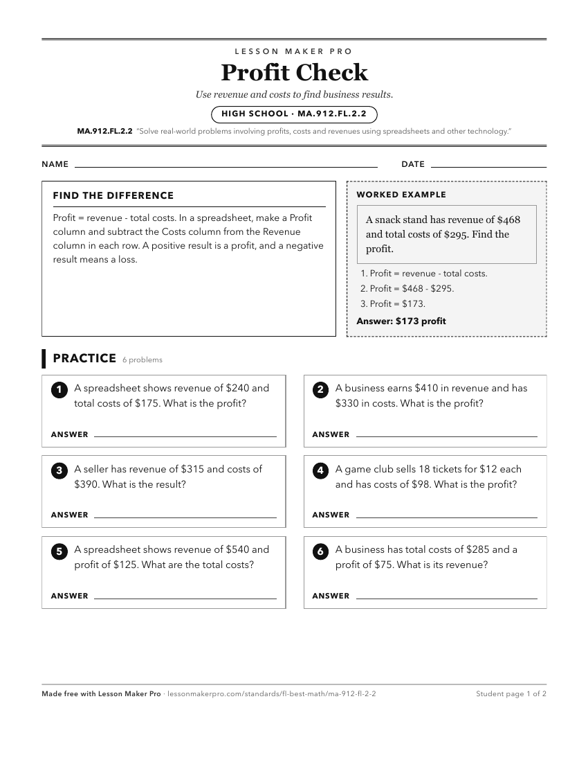 Preview of the MA.912.FL.2.2 printable worksheet