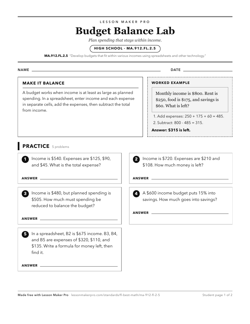 Preview of the MA.912.FL.2.5 printable worksheet